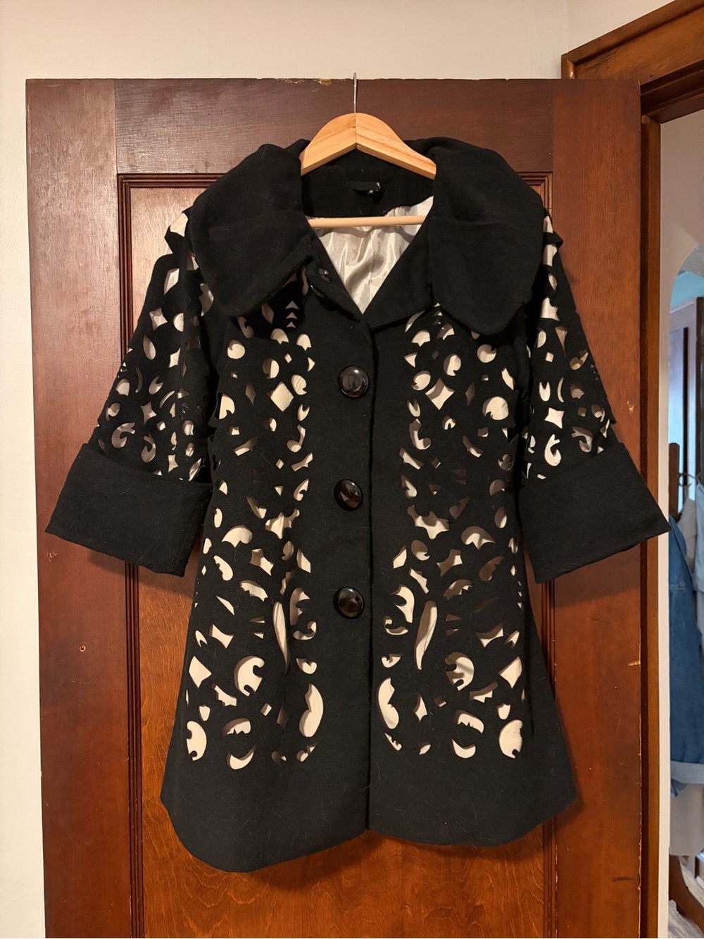 Black & Champagne Cut-out Swing Coat